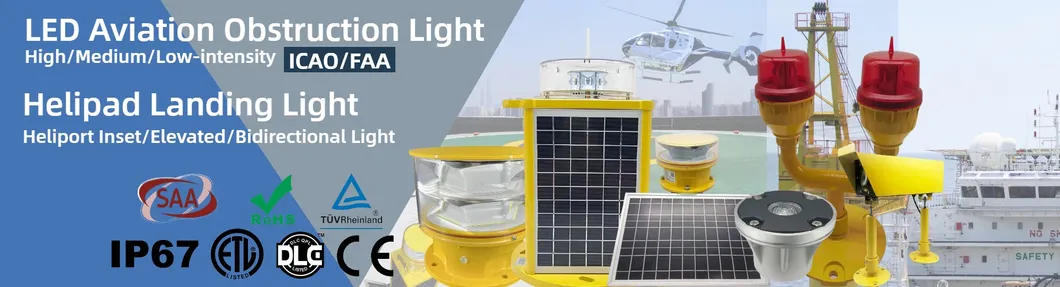 ضوء عقبة الطيران LED IP66 مقاوم للماء أحمر أبيض رأس مزدوج مدمج في الخلية الضوئية ضوء تحذير عقبة الطائرة LED منخفضة الكثافة 0