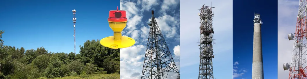 ضوء عقبة الطيران LED IP66 مقاوم للماء أحمر أبيض رأس مزدوج مدمج في الخلية الضوئية ضوء تحذير عقبة الطائرة LED منخفضة الكثافة 10