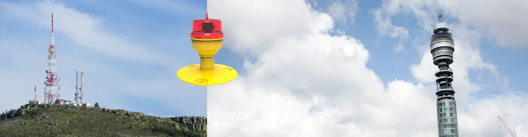 ضوء عقبة الطيران LED IP66 مقاوم للماء أحمر أبيض رأس مزدوج مدمج في الخلية الضوئية ضوء تحذير عقبة الطائرة LED منخفضة الكثافة 9