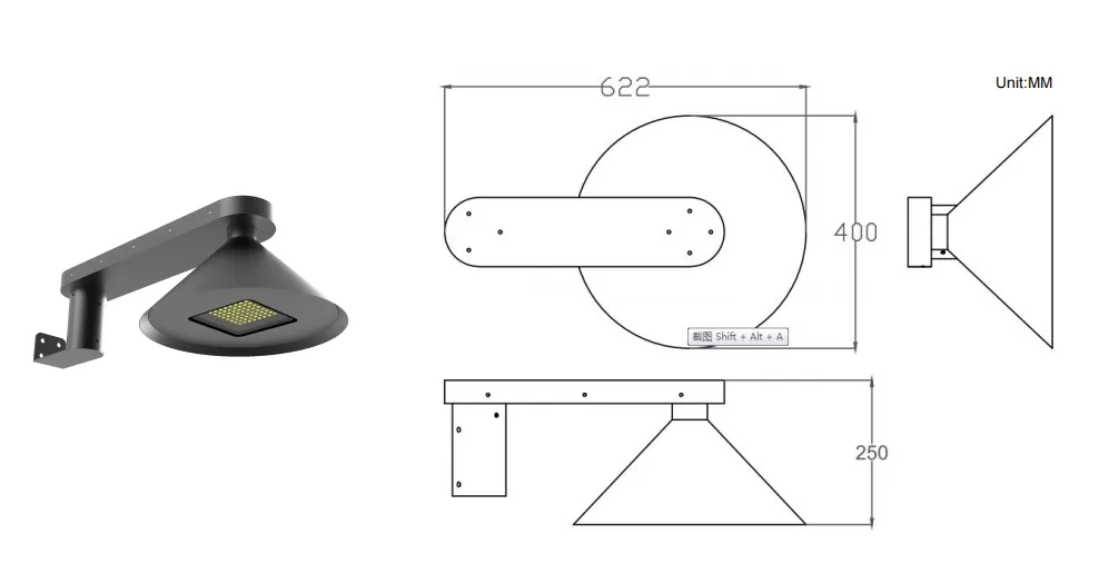 ضوء شارع حديقة يعمل بالطاقة الشمسية LED ألومنيوم. مقاوم للماء 130 لومن/واط Ik08 IP66 Ra70 نصف كروي متكامل رصيف طريق ممر جدار فناء 4