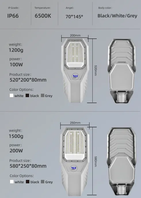 LED شمسي حديقة الشارع الضوء الحائط الألومنيوم مقاوم للماء 200W IP65 Ik08 مضغوط طريق الحديقة الرصيف الطريق السريع 10