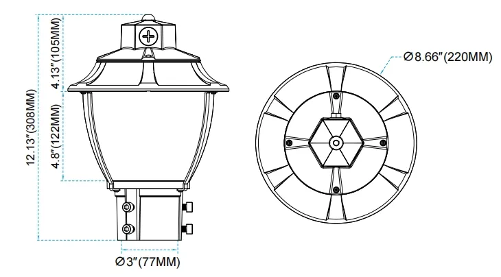 ضوء الحديقة LED قابل للتعديل مضاد للصدمات IP65 48/64/80W مضاد للماء 130lm/W فانوسة أسود وأبيض العشب 4