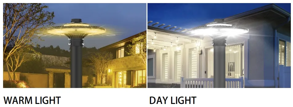 مصباح حديقة LED قابل للتعديل 150 واط IP65 مدمج مقاوم للماء 130 لومن/واط أسود دائري ساحة حديقة عمود علوي 10