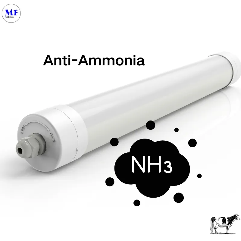 ضوء LED ثلاثي الدليل مضاد للأمونيا اللون الأبيض Ik10 IP69K 0 ~ 10V ضبابية CCT الطاقة قابل للتعديل 170lm / W 1.6m لليومية الأبقار والغنم المزرعة الماشية 0