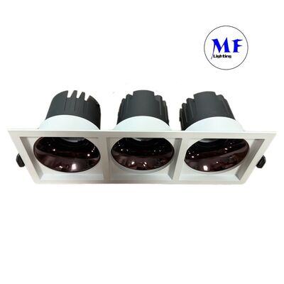 Factory Price Recessed Square LED Spotlight Triple Heads IP20 Anti-GlareDimmable Down Light by TRIAC 0-10V DALI-2 DT6 DT8 for Commercial Project