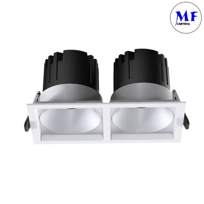 Aluminum 7W/10W/12W/15W/14W/20W/24W/30W/21W/30W/36W/45W 1 2 3 Head Square Recessed Downlight Smart Power CCT DALI 0-10V Dimming IP44 Hotel LED Down Light
