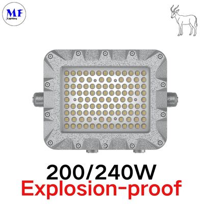 مصباح LED مقاوم للانفجار Atex IP66 IK08 بقوة 140 لومن/واط 150 واط 200 واط 240 واط 300 واط 400 واط مع عدسة زجاجية مقواة للمناطق الخطرة في النفط والغاز والكيمياء والتعدين